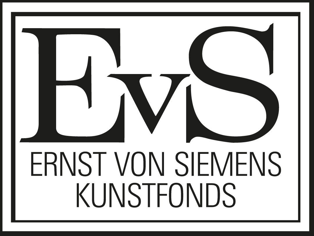 The logo of the Ernst von Siemens Art Fund. It is a black frame with a white background. It says EvS and the name of the art fund underneath: Ernst von Siemens Kunstfonds.