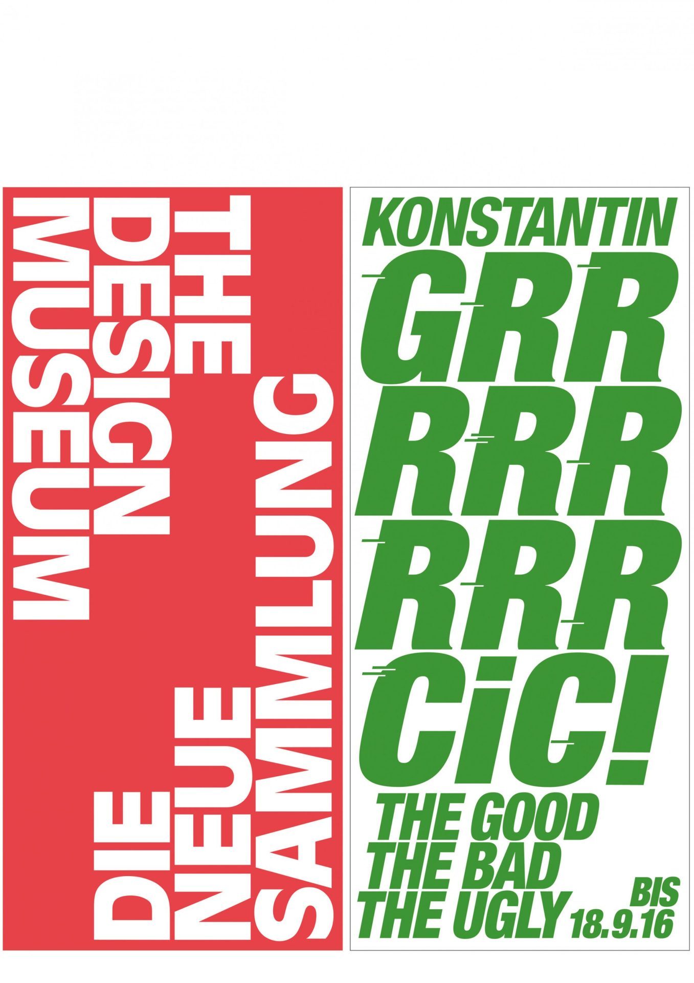 Distinct and radical, the name is communicated on a red background. As the signal colour of the logo emphasises the institution, the colour green represents exhibitions and projects.