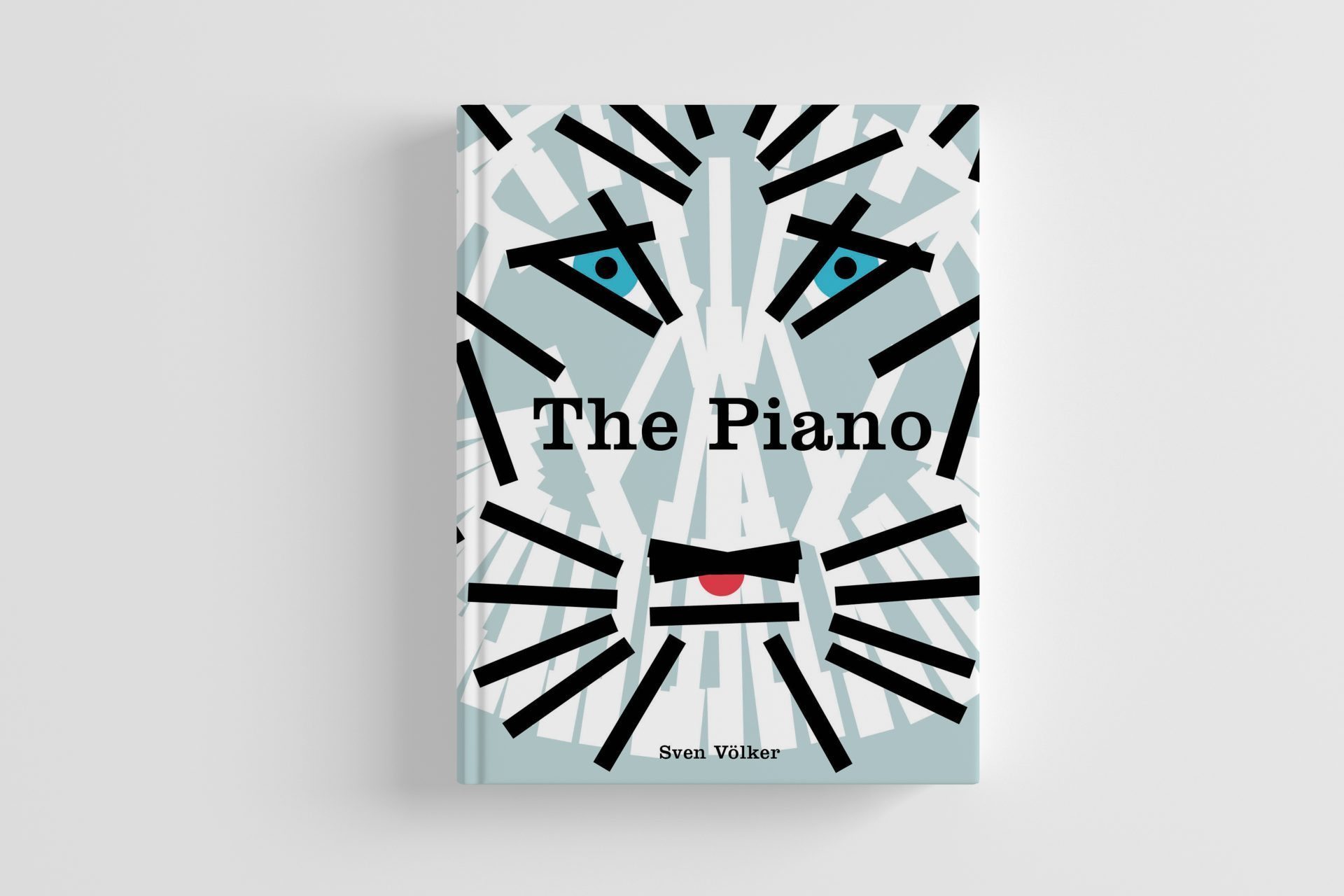 Buchcover von Sven Völkers Buch "The Piano" mit einem Tigergesicht aus schwarzen und weißen Klaviertasten