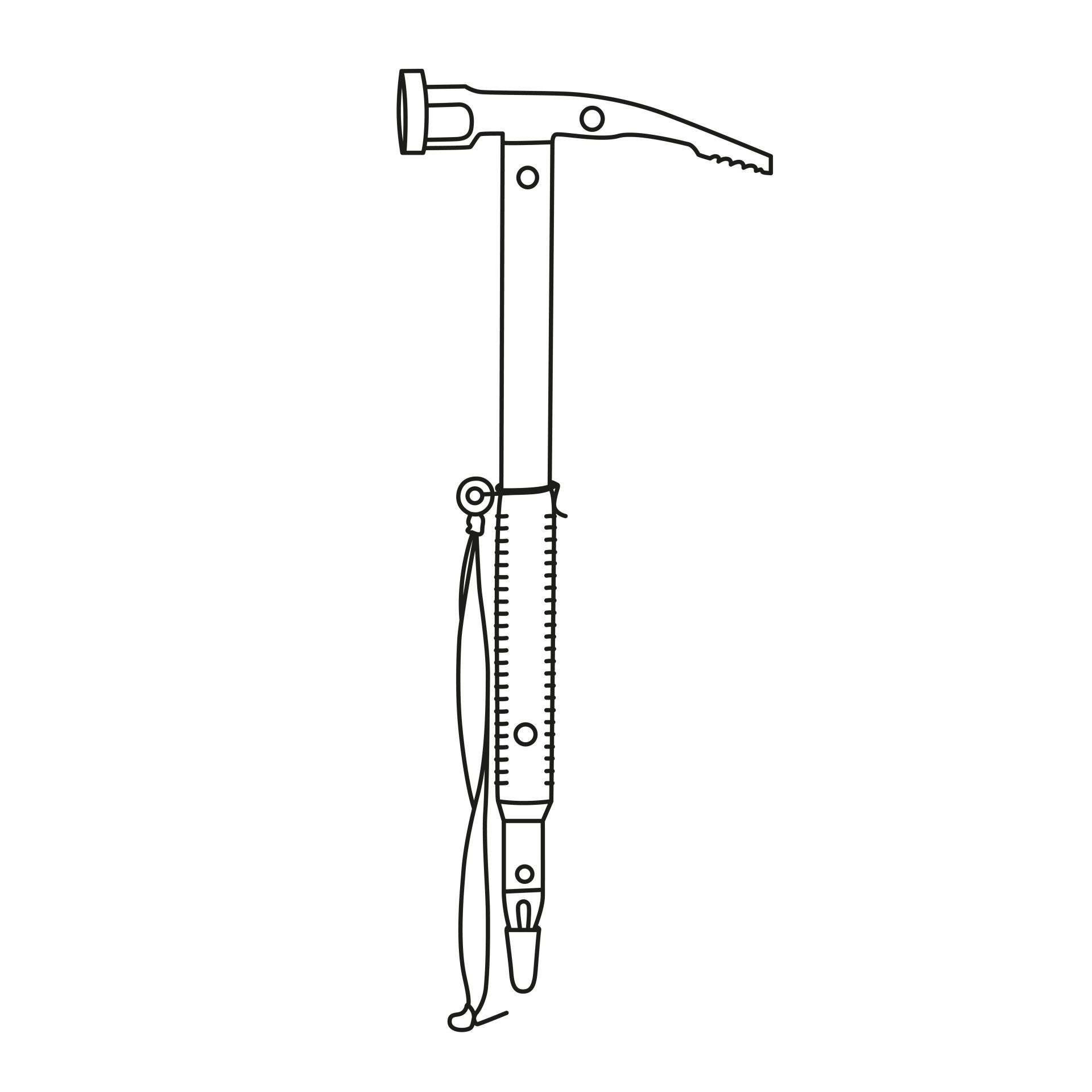 Schwarz-weiße Zeichnung eines speziellen Hammers.